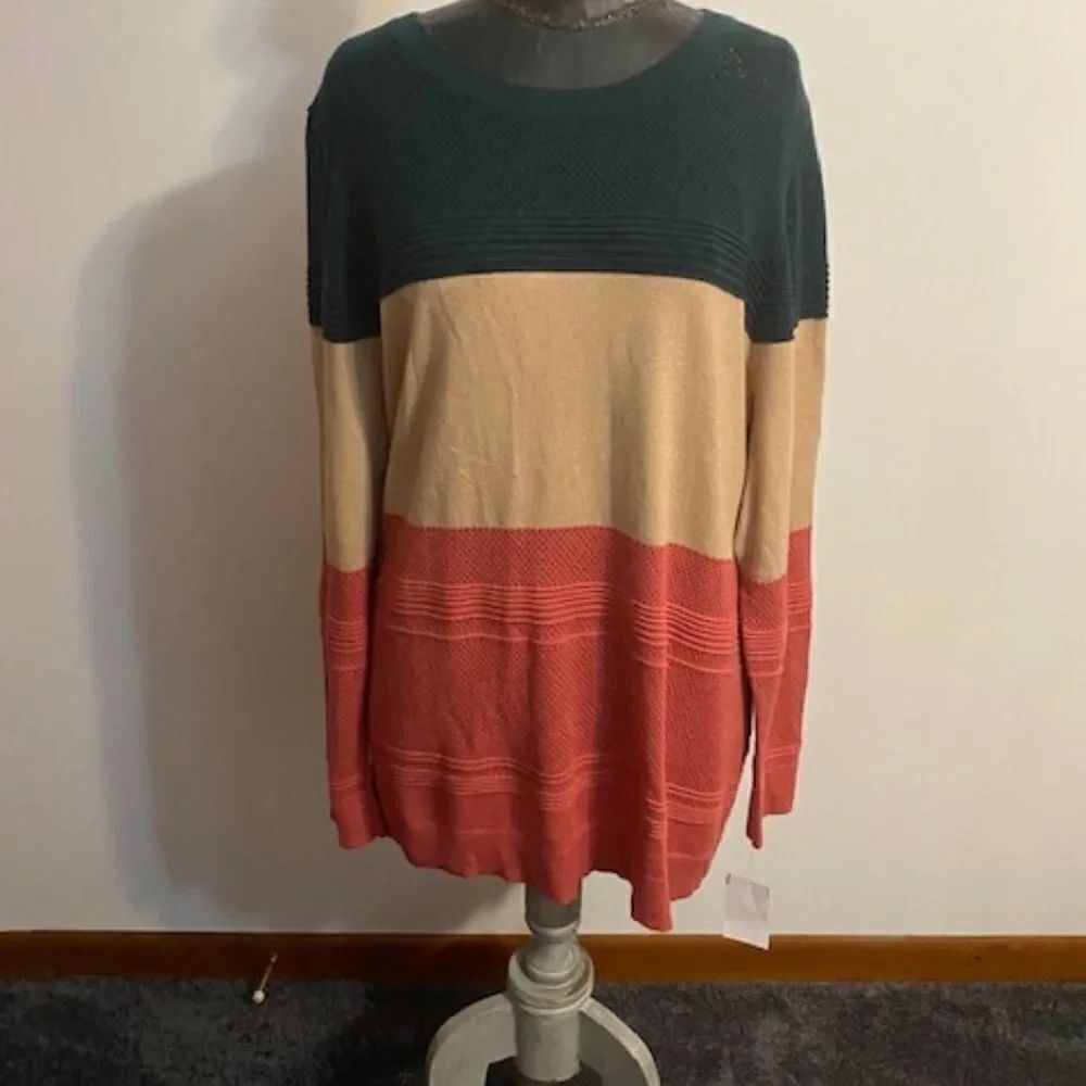 Market & Spruce Quintiana Color block Mesh Detail sweater, size 3X